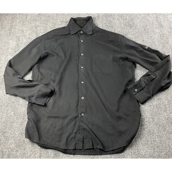 Hugo Boss Golf Shirt Mens Large Black Long Sleeve Button Down National Golf Club - Picture 1 of 10